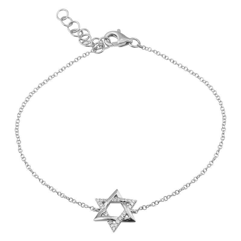 14K Gold Half Pave Diamond Star Of David Bracelet White Gold Bracelets by Izakov Diamonds + Fine Jewelry | Izakov