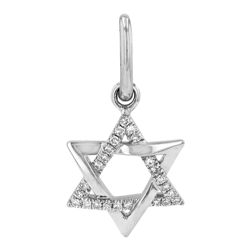 14K Gold Half Pave Diamond Star of David Charm White Gold Charms & Pendants by Izakov Diamonds + Fine Jewelry | Izakov