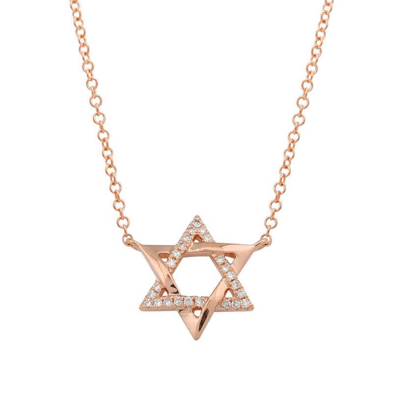 14K Gold Half Pave Diamond Star of David Necklace Rose Gold Necklaces by Izakov Diamonds + Fine Jewelry | Izakov