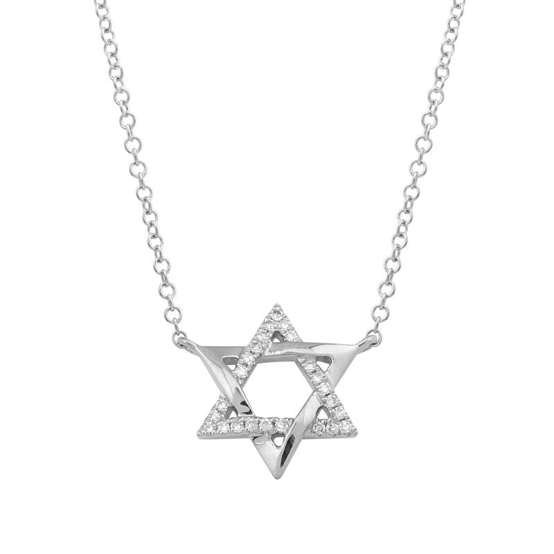 14K Gold Half Pave Diamond Star of David Necklace White Gold Necklaces by Izakov Diamonds + Fine Jewelry | Izakov