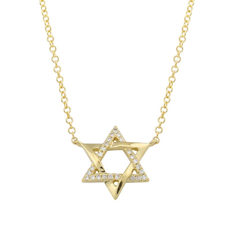 14K Gold Half Pave Diamond Star of David Necklace Yellow Gold Necklaces by Izakov Diamonds + Fine Jewelry | Izakov