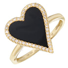 14K Gold Halo Diamond Onyx Skinny Heart Ring Izakov Diamonds + Fine Jewelry