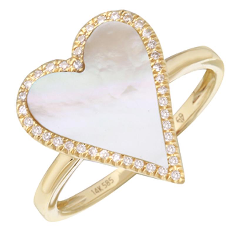 14K Gold Halo Diamond Skinny Heart Gemstone Ring Mother of Pearl Yellow Gold Rings by Izakov Diamonds + Fine Jewelry | Izakov