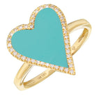 14K Gold Halo Diamond Skinny Heart Gemstone Ring Turquoise Yellow Gold Rings by Izakov Diamonds + Fine Jewelry | Izakov