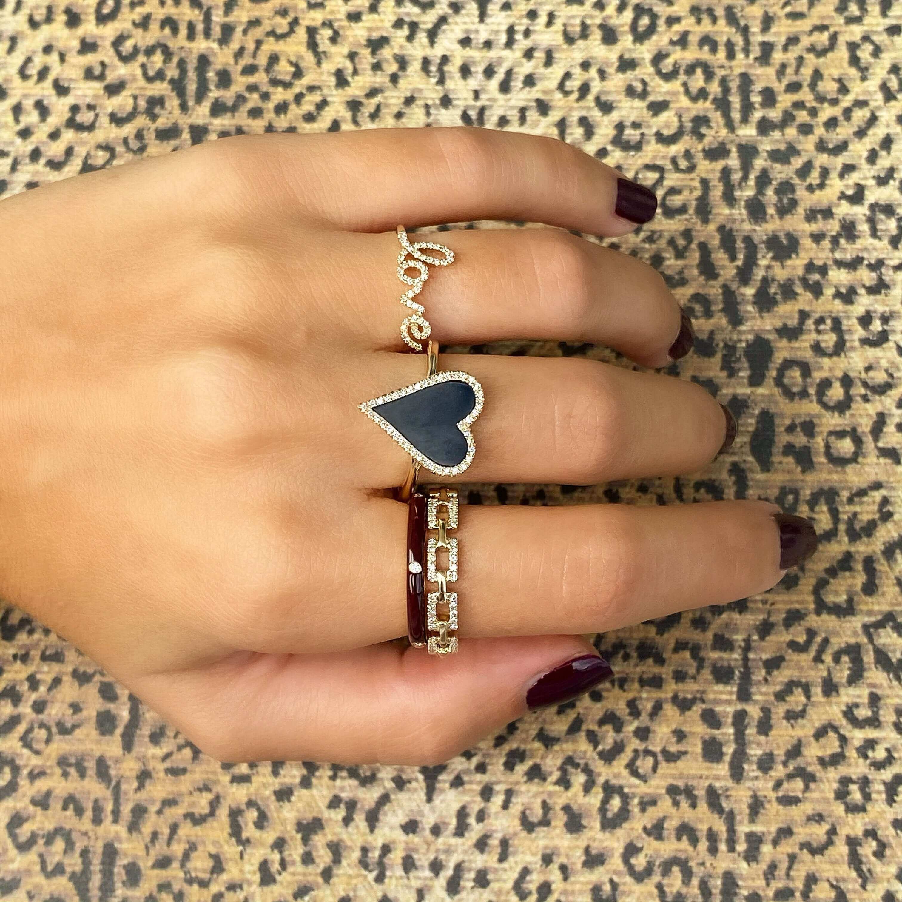 14K Gold Halo Diamond Skinny Heart Gemstone Ring - Rings - Izakov Diamonds + Fine Jewelry