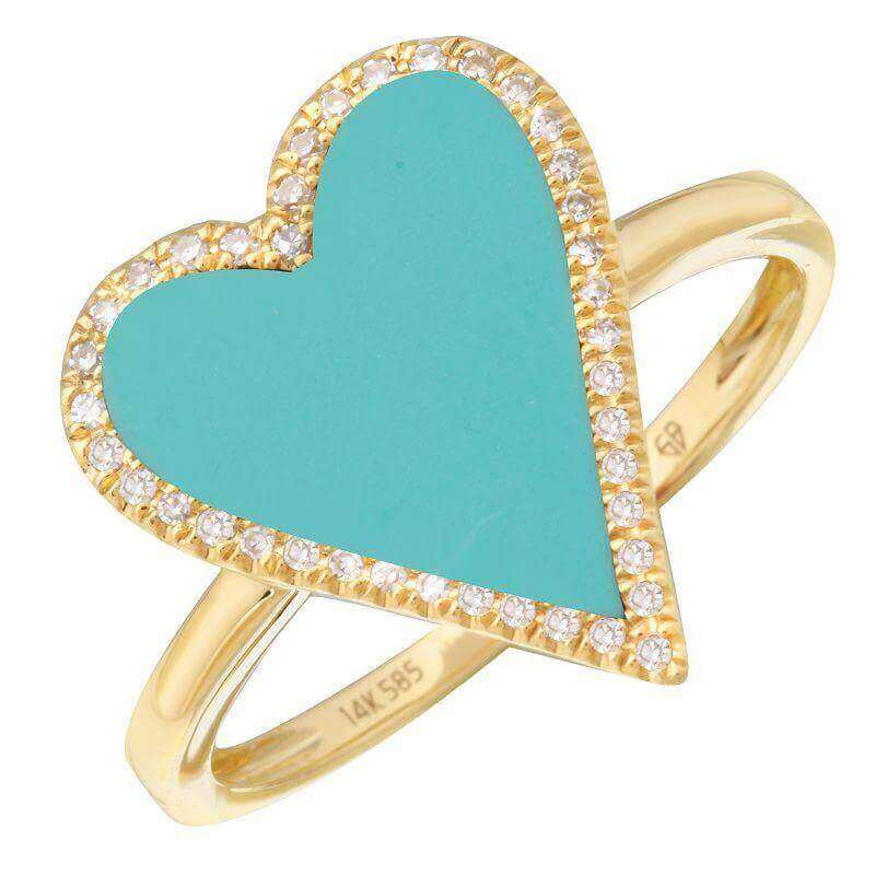 Elegant gold ring with a turquoise heart-shaped stone and diamond accents from our exclusive jewelry collection. Perfect for special occasions.