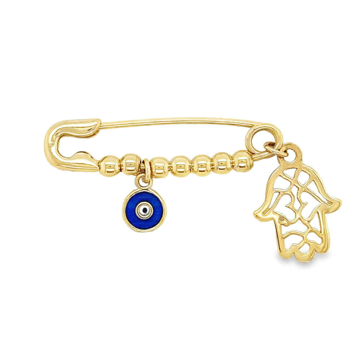 14K Gold Hamsa Evil Eye Charms Baby Safety Pin - Baby Jewelry - Izakov Diamonds + Fine Jewelry