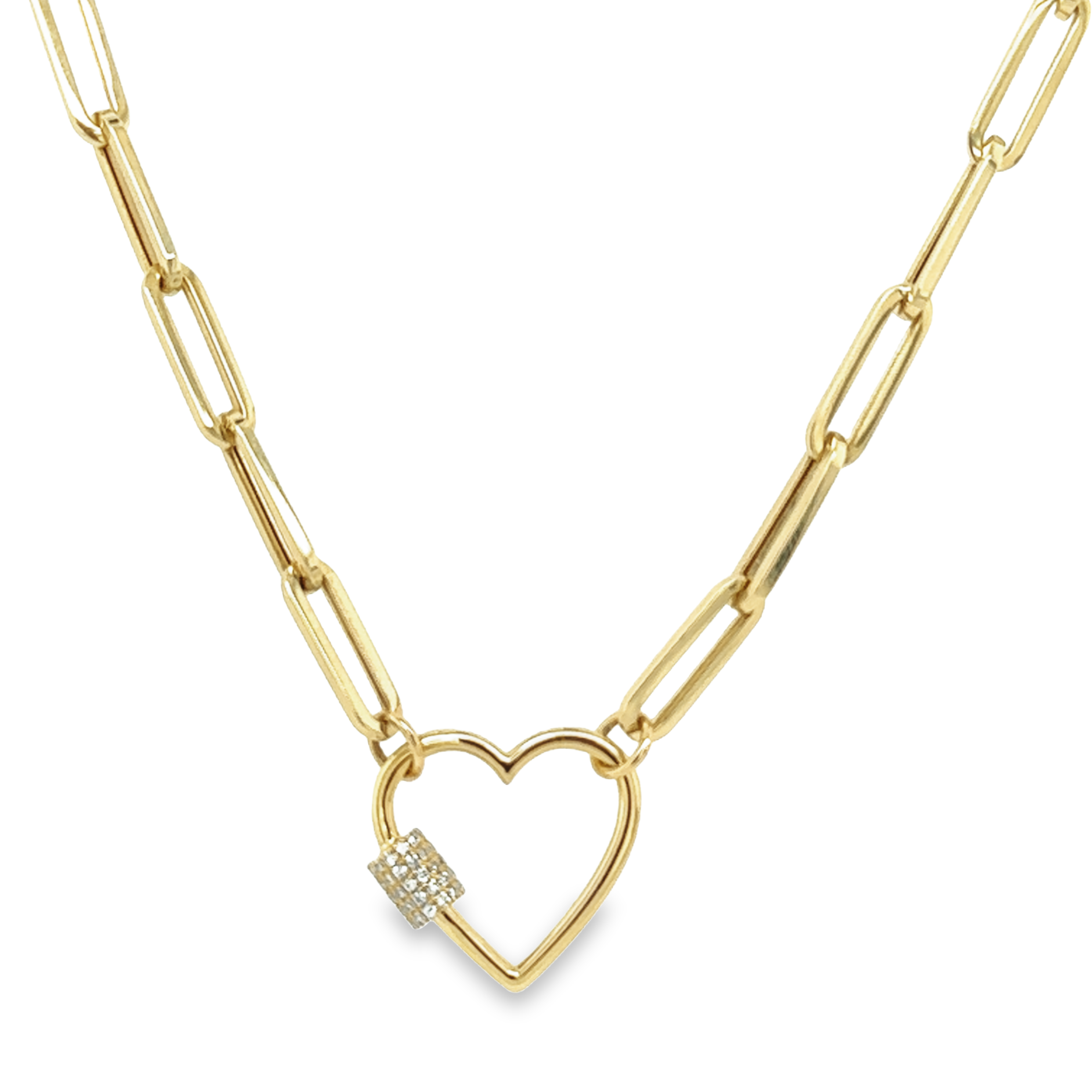 14K Gold Heart Carabiner Lock Diamond Charm Enhancer - Charm Enhancers - Izakov Diamonds + Fine Jewelry