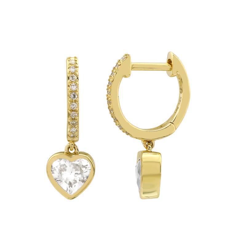 14K Gold Micro Pave Heart Shaped Diamond Drop Huggies Yellow Gold Izakov Diamonds + Fine Jewelry