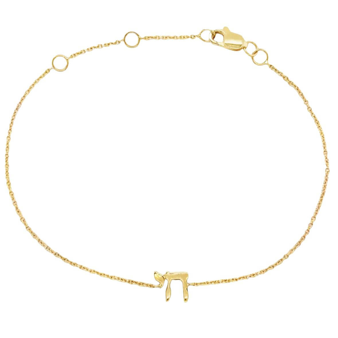 14K Gold Hebrew Chai Bracelet in standard size, showcasing elegant "Chai" symbol representing life and good luck. Perfect for any occasion.