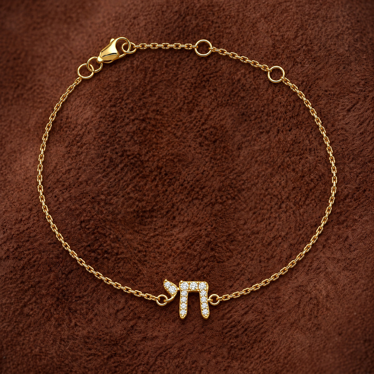 Hebrew Chai Diamond Bracelet in 14K yellow gold, styled, Izakov Fine Jewelry