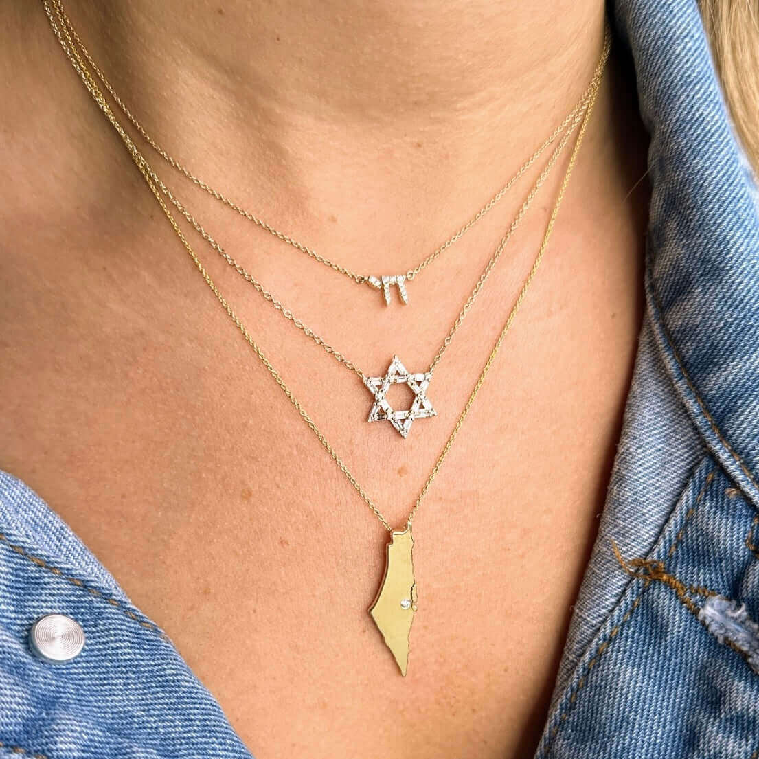 14K Gold Hebrew Chai Diamond Necklace - Necklaces - Izakov Diamonds + Fine Jewelry