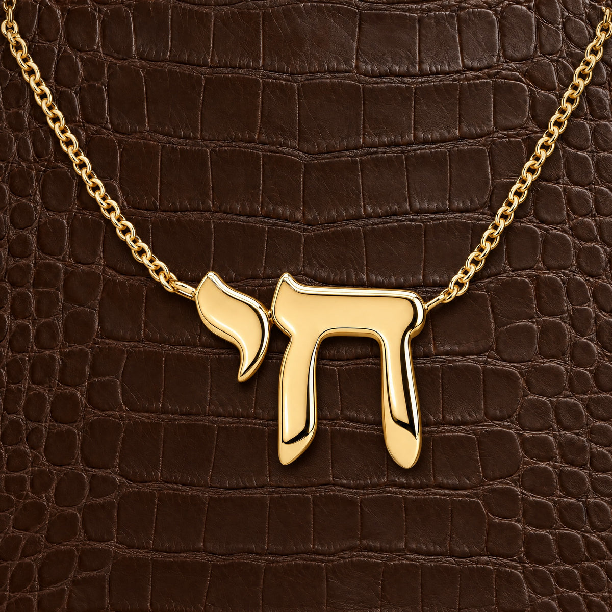 Hebrew Chai Gold Necklace in 14K yellow gold, styled, Izakov Fine Jewelry