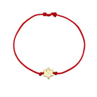 14K Gold Hebrew Initial Cutout Bracelet with Red Cord for Babies