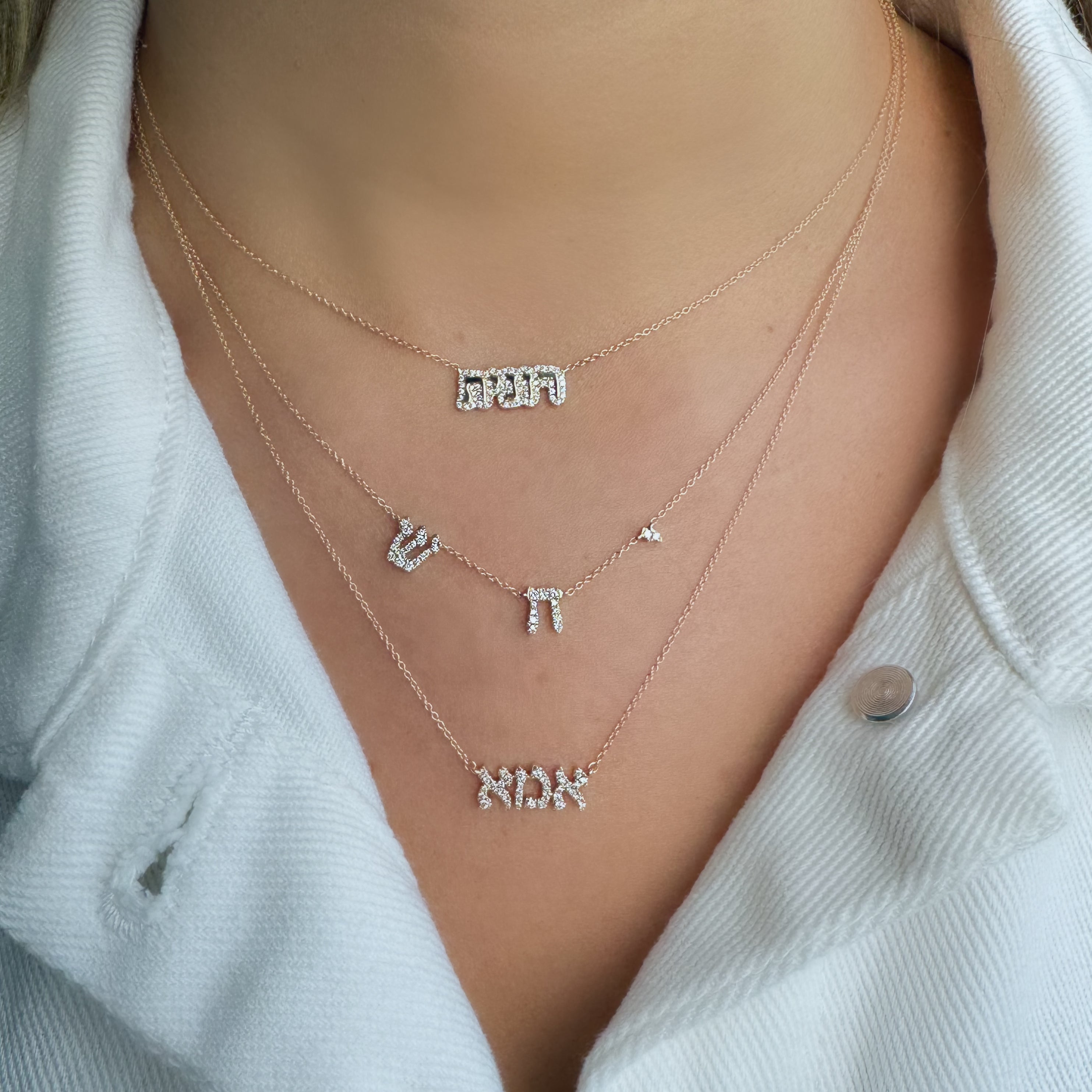 14K Gold Hebrew Mom Diamond Necklace - Necklaces - Izakov Diamonds + Fine Jewelry