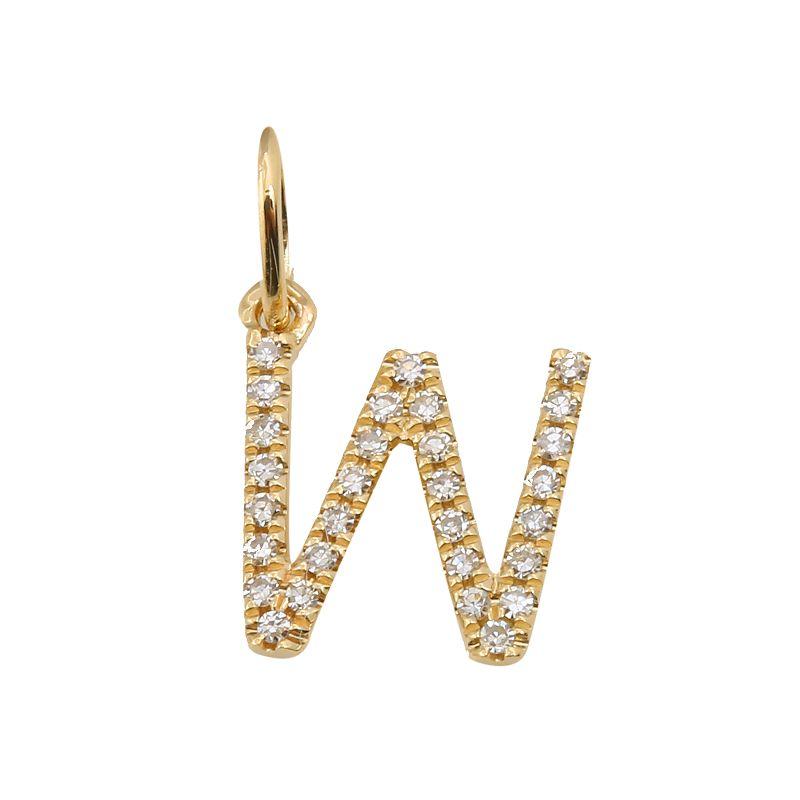 Sparkling gold W initial pendant encrusted with diamonds from our exclusive jewelry collection.