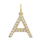 Gold letter A pendant encrusted with diamonds from our exclusive jewelry collection.