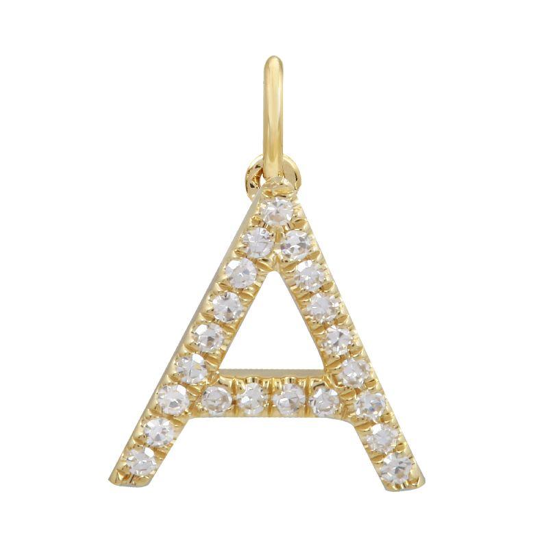 Gold letter A pendant encrusted with diamonds from our exclusive jewelry collection.