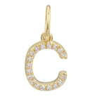 Gold letter C charm pendant adorned with sparkling diamonds from our luxury jewelry collection.