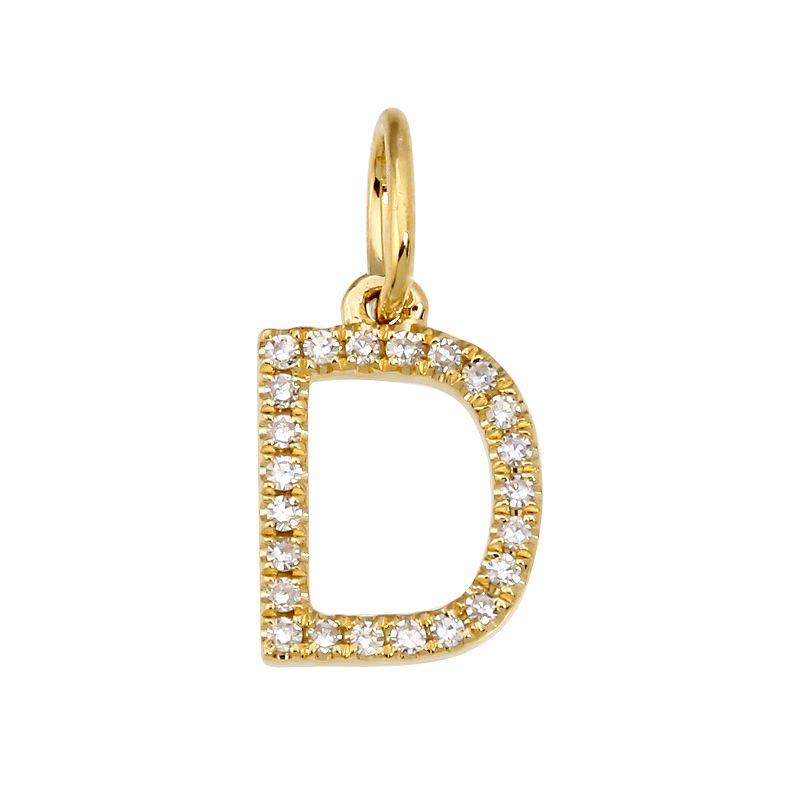 Gold letter D pendant adorned with sparkling diamonds by our jewelry brand.