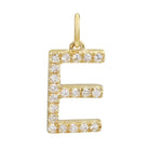 Gold initial E necklace pendant with sparkling diamonds from our luxury jewelry collection.