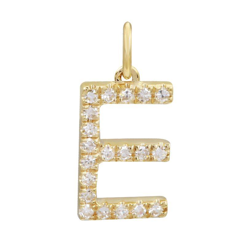 Gold initial E necklace pendant with sparkling diamonds from our luxury jewelry collection.