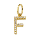 Gold letter F pendant encrusted with diamonds from our exclusive jewelry collection.