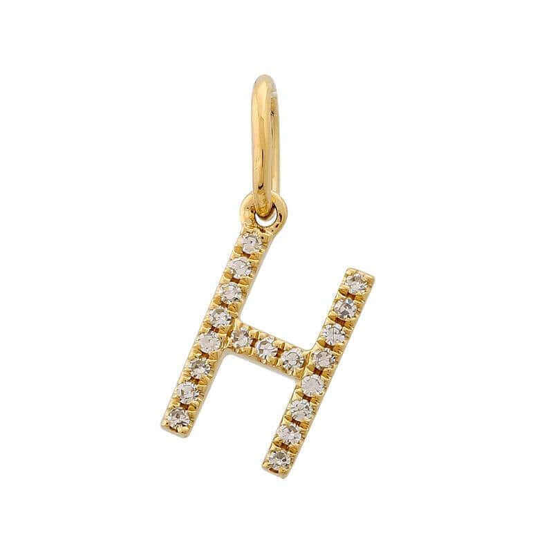 Gold letter "H" pendant encrusted with diamonds from our exclusive jewelry collection.