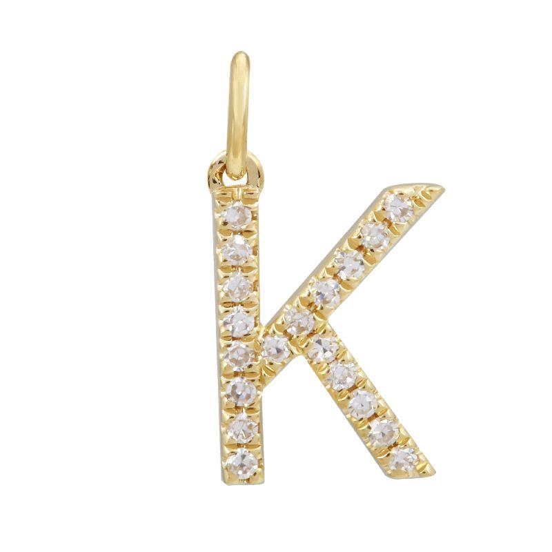 Gold letter K pendant with sparkling diamonds from our luxury jewelry brand collection.