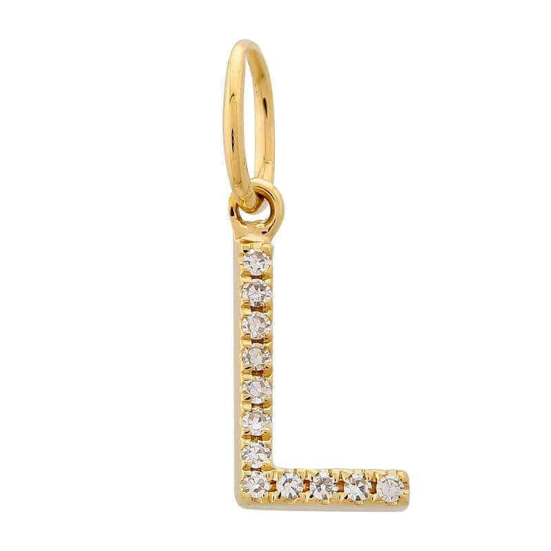 Gold initial L pendant with sparkling diamonds from our jewelry collection.