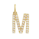 Gold letter "M" pendant with sparkling diamonds by our jewelry brand