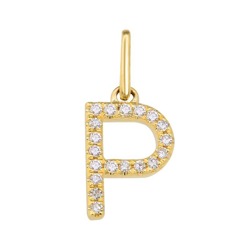 Gold letter "P" pendant with diamond accents from our luxury jewelry collection.