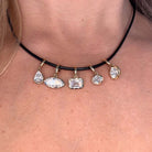 Multi Prong Set Lab Diamond Pendant featuring five elegant diamonds on a black choker by Izakov Fine Jewelry.