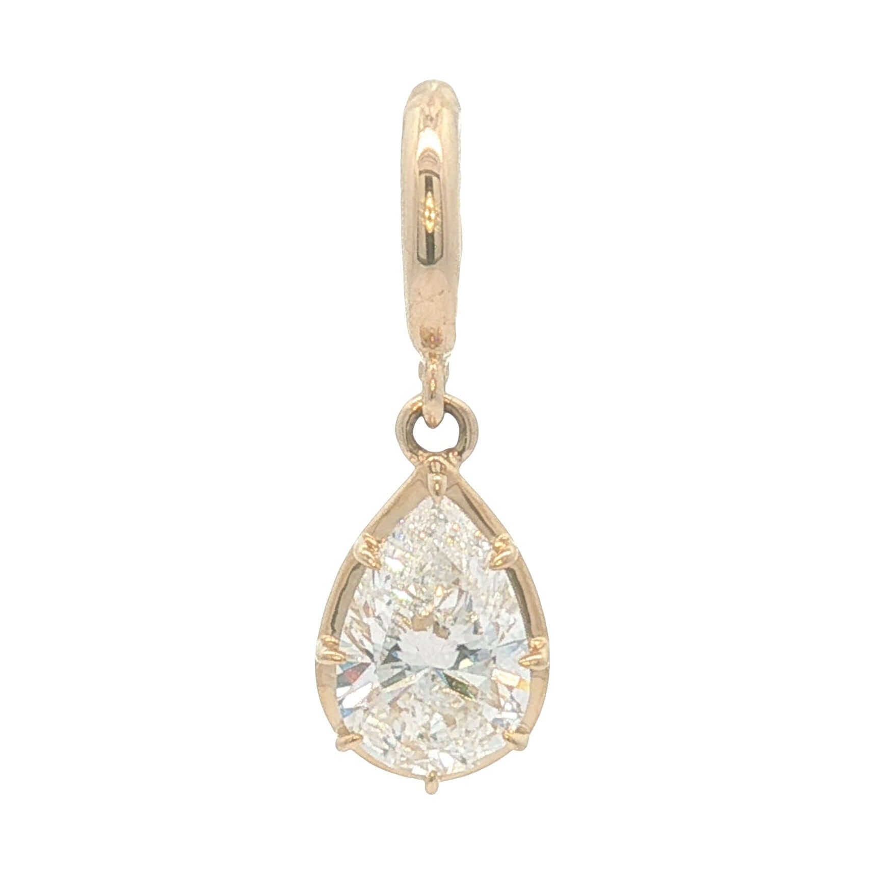 14K Gold Multi Prong Set Lab Diamond Pendant with a pear-shaped lab-grown diamond set in gold.