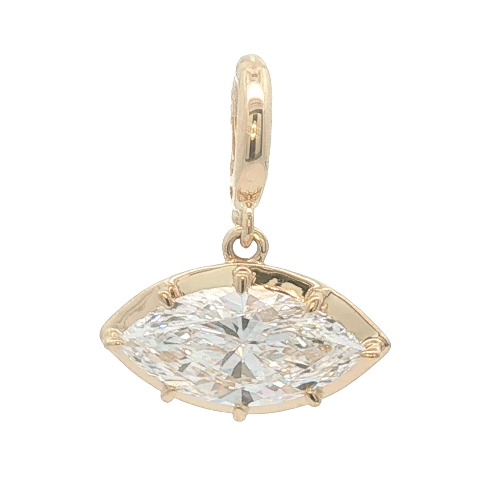 14K Gold Multi Prong Set Lab Diamond Pendant with marquise-cut lab-grown diamond in unique prong setting.