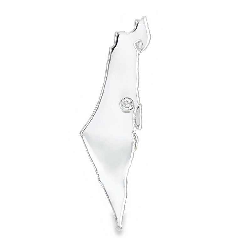 Sterling silver Israel-shaped pendant with embedded diamond from our luxury jewelry collection.