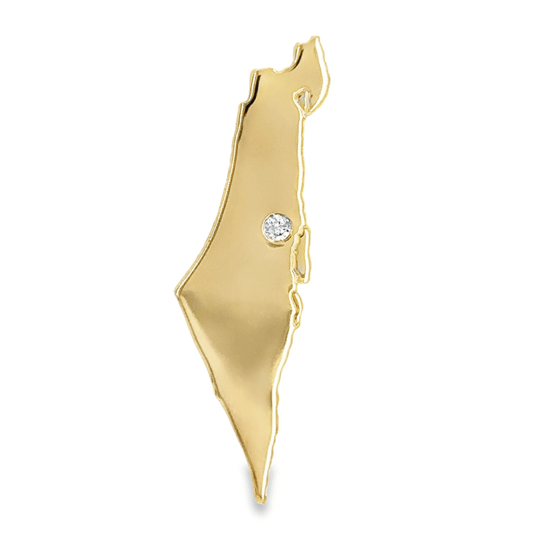 Elegant gold pendant shaped like Israel with a single sparkling diamond from our exclusive jewelry collection.