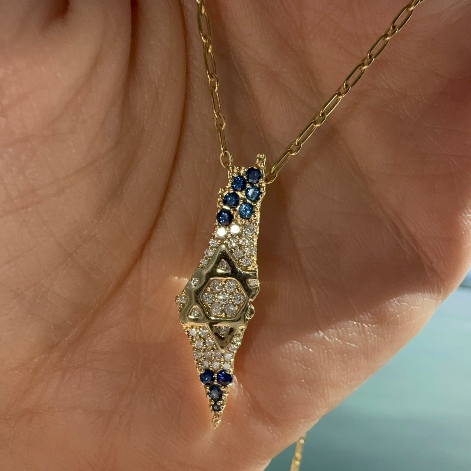 14K Gold Land Of Israel Diamond & Sapphire Pendant Charms & Pendants by Izakov Diamonds + Fine Jewelry | Izakov