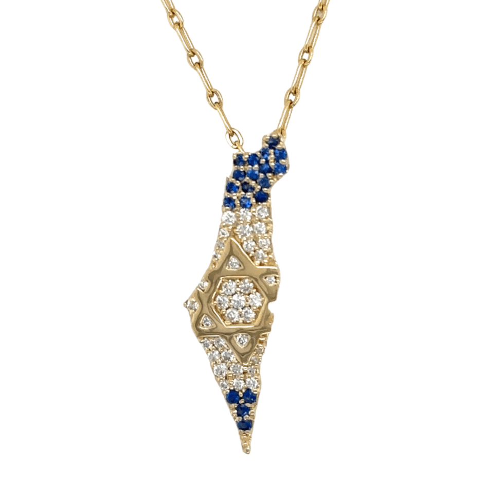 14K Gold Land Of Israel Diamond & Sapphire Pendant - Charms & Pendants - Izakov Diamonds + Fine Jewelry