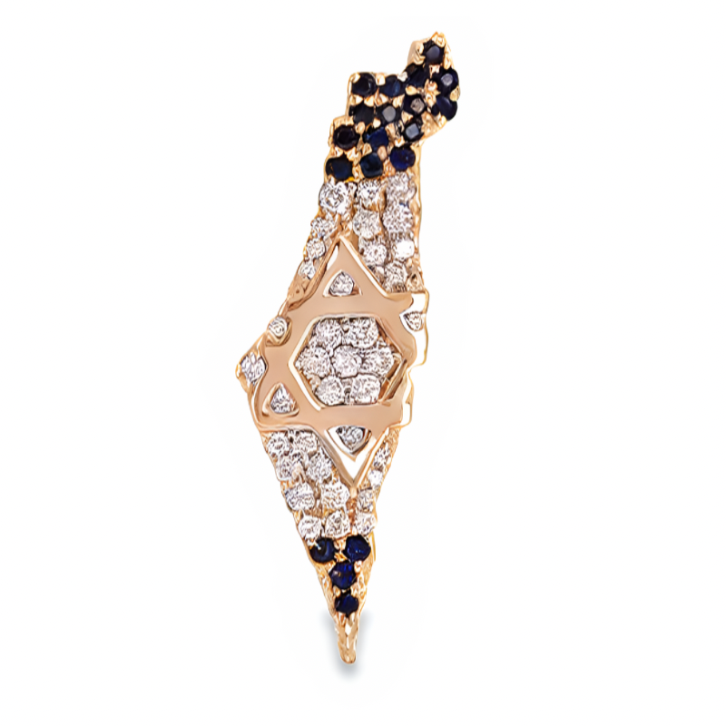 14K Gold Land Of Israel Diamond & Sapphire Pendant Rose Gold Charms & Pendants by Izakov Diamonds + Fine Jewelry | Izakov