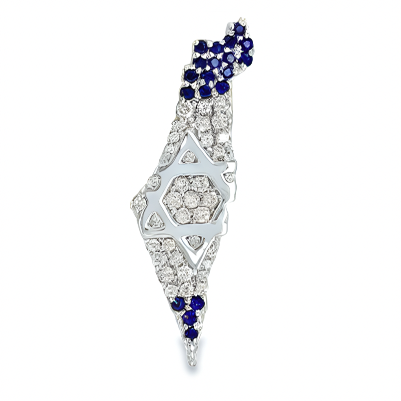 14K Gold Land Of Israel Diamond & Sapphire Pendant White Gold Charms & Pendants by Izakov Diamonds + Fine Jewelry | Izakov