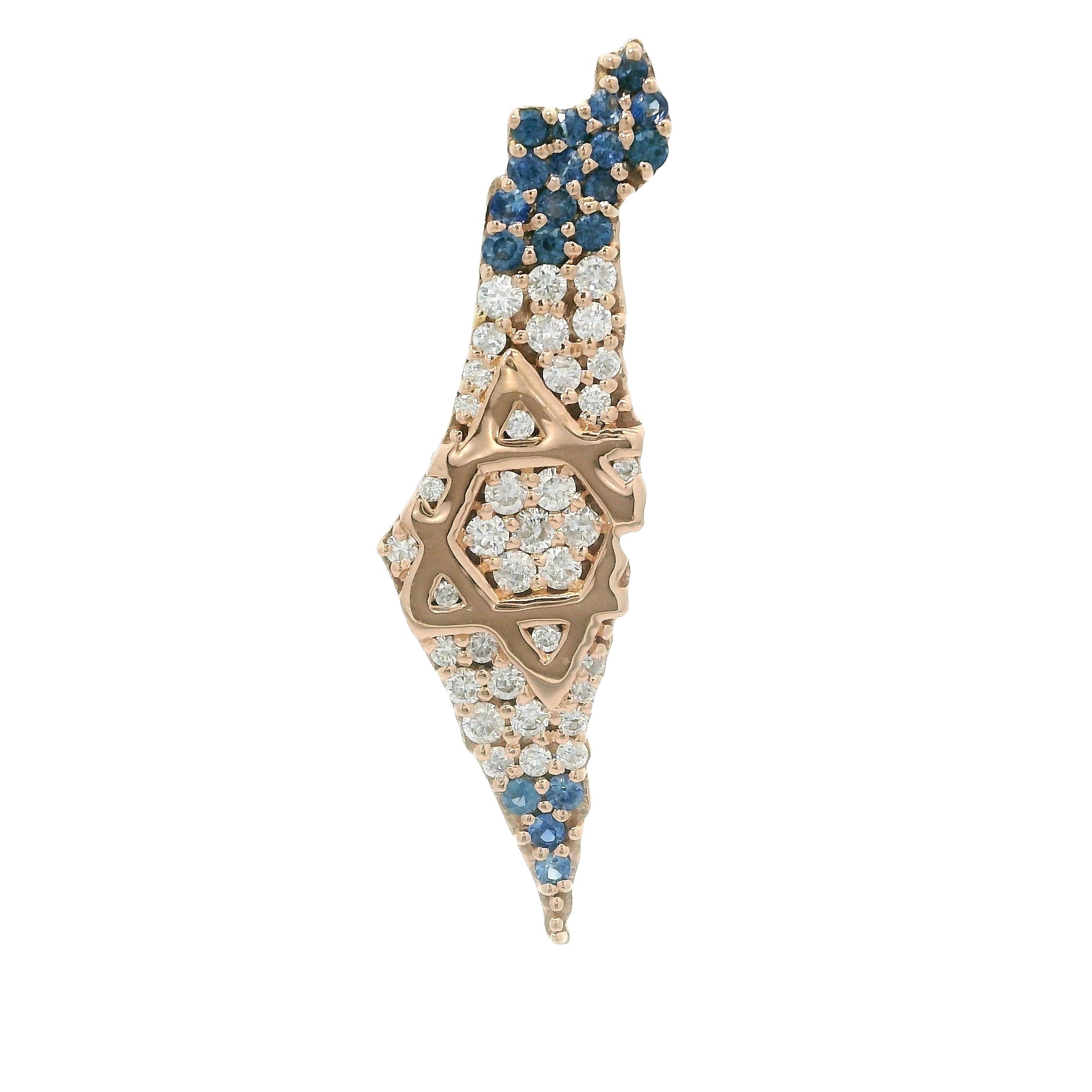 14K Gold Land Of Israel Map Diamond & Sapphire Pendant © Rose Gold Standard Charms & Pendants by Izakov Diamonds + Fine Jewelry | Izakov