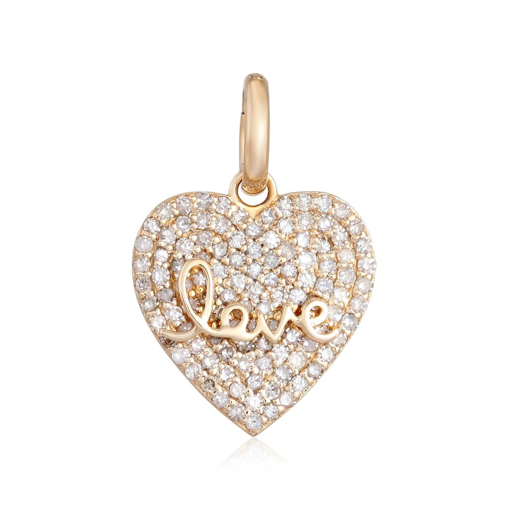 14K Gold Love On Micro Pave Heart Necklace Charm Yellow Gold Charms & Pendants by Izakov Diamonds + Fine Jewelry | Izakov