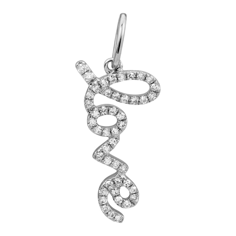 14K Gold Love Script Diamond Necklace Charm White Gold Charms & Pendants by Izakov Diamonds + Fine Jewelry | Izakov
