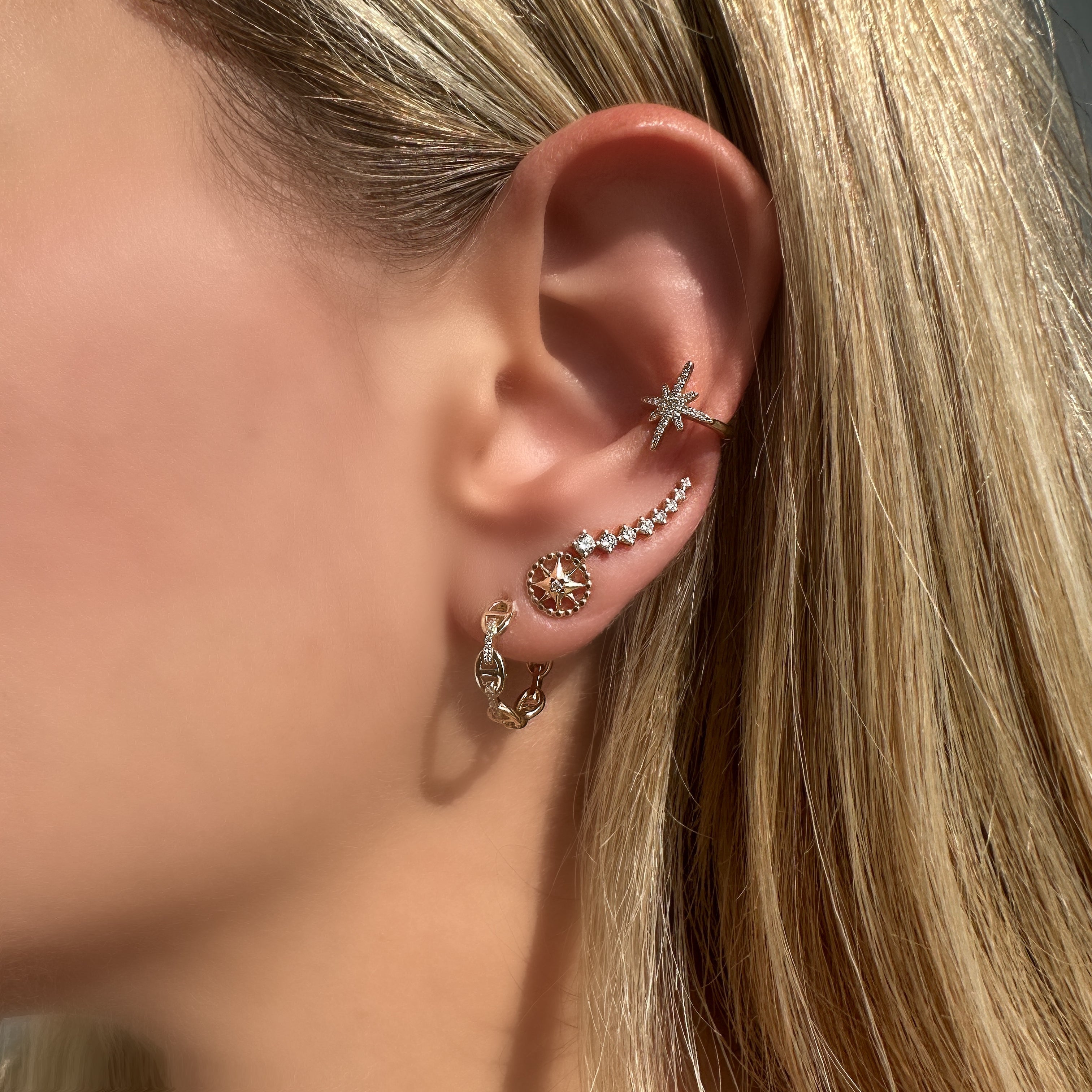 14K Gold Mariner Diamond Links Hoops - Earrings - Izakov Diamonds + Fine Jewelry
