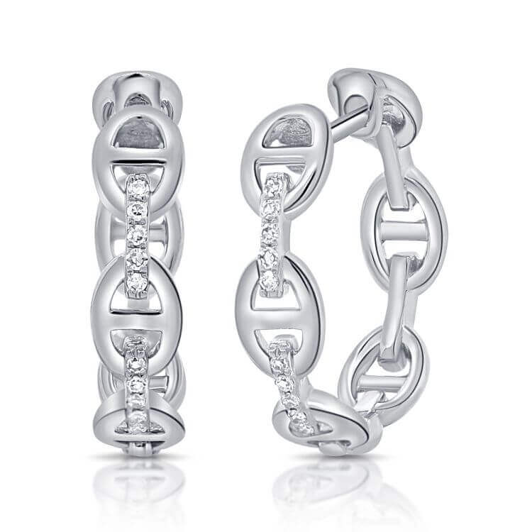 14K Gold Mariner Diamond Links Hoops - Earrings - Izakov Diamonds + Fine Jewelry