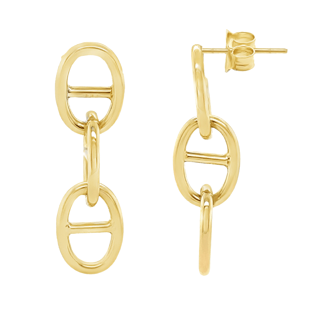 Elegant gold dangle earrings with interlocking oval design from our jewelry collection.