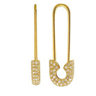 Gold safety pin earrings adorned with sparkling diamonds from our luxury jewelry collection.