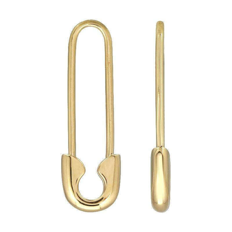 Gold safety pin-shaped earrings from our jewelry collection.