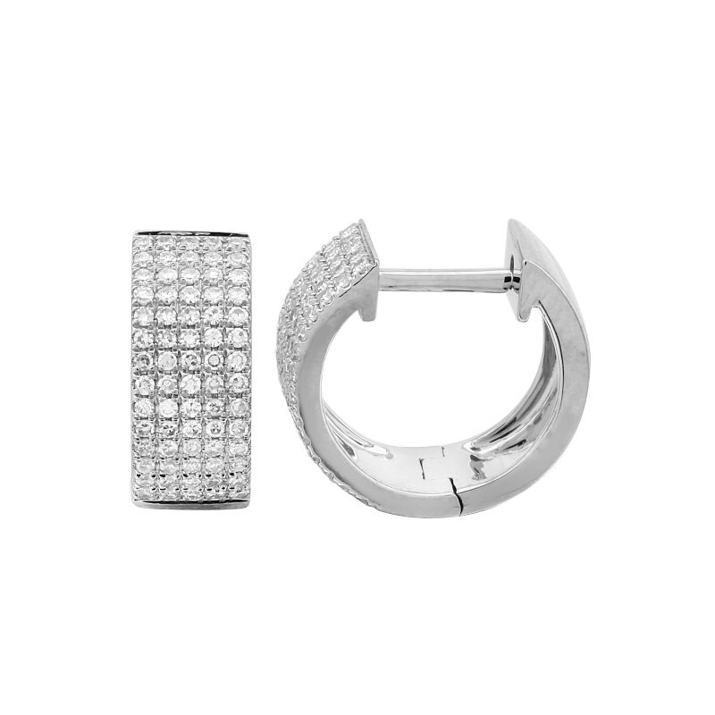 Platinum diamond hoop earrings with pave setting by luxury jewelry brand